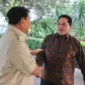 Menteri Pertahanan Prabowo Subianto menerima kunjungan Menteri BUMN sekaligus Ketua Umum PSSI Erick Thohir.